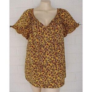 Max Studio Medium Colorful Wildflower Vines Flutter Sleeve Flowy Peasant Top